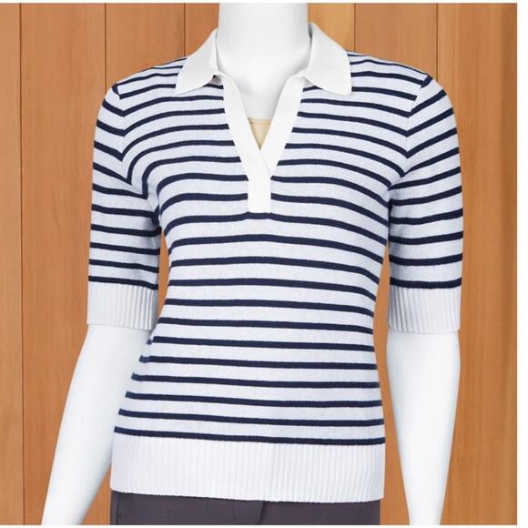 Kinross Cashmere Blend Summer Stripe Polo - Picture 1 of 8